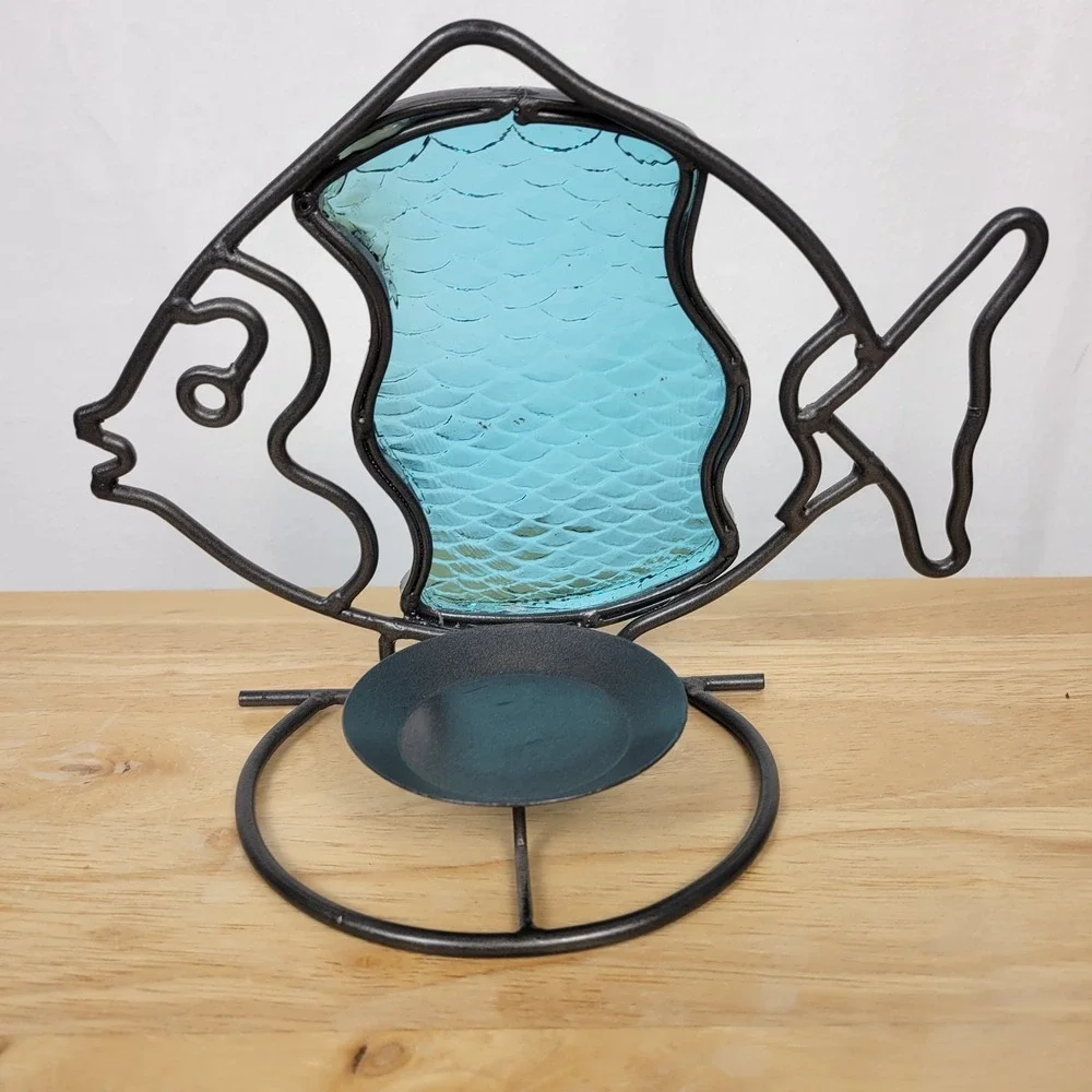 Blue Glass Fish Candle Holder 9